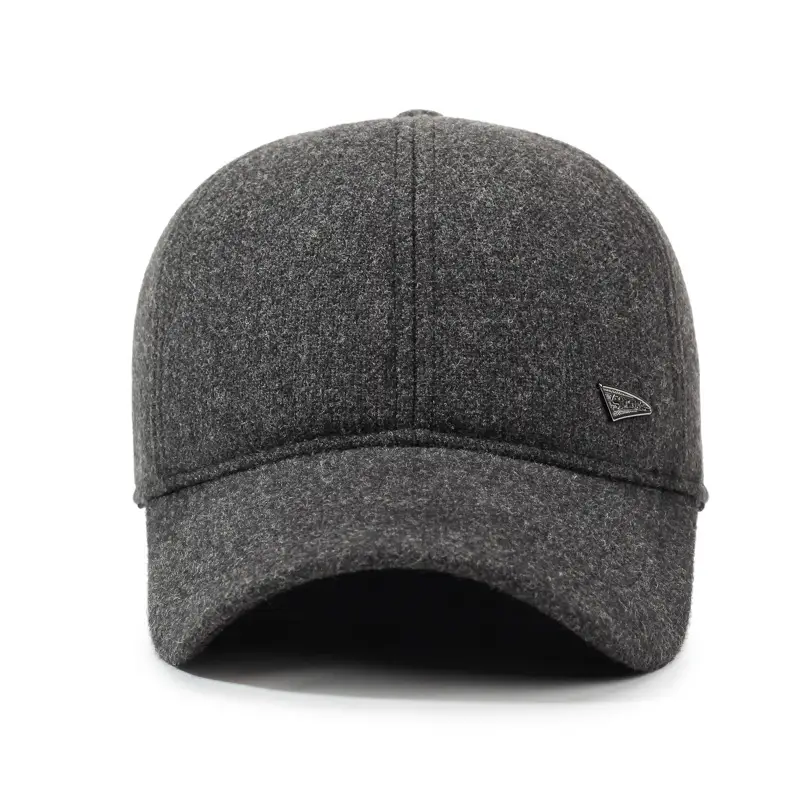 Men's Wool Baseball Cap Navy Winter Warm Ear Protection - Image 5