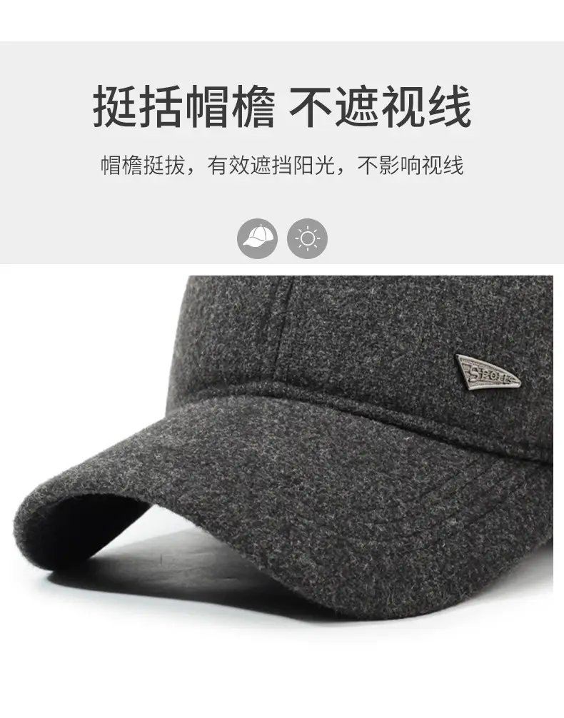 Men's Wool Baseball Cap Navy Winter Warm Ear Protection — feature 2