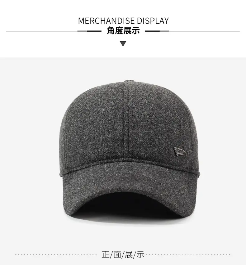 Men's Wool Baseball Cap Navy Winter Warm Ear Protection — feature 8