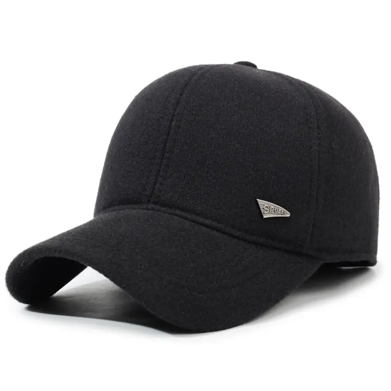 Men's Wool Baseball Cap Navy Winter Warm Ear Protection - Image 2