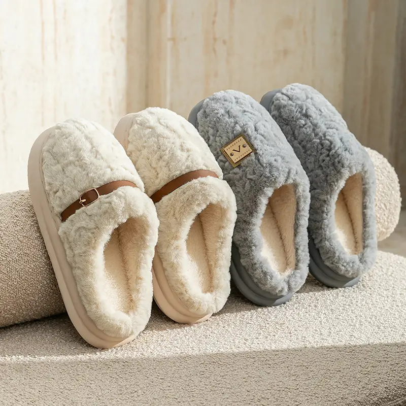 Winter High-Bottom Cotton Slippers for Women Autumn and Winter 2025 New Indoor Home Non-Slip Warm Plush Cotton Slippers - Image 8