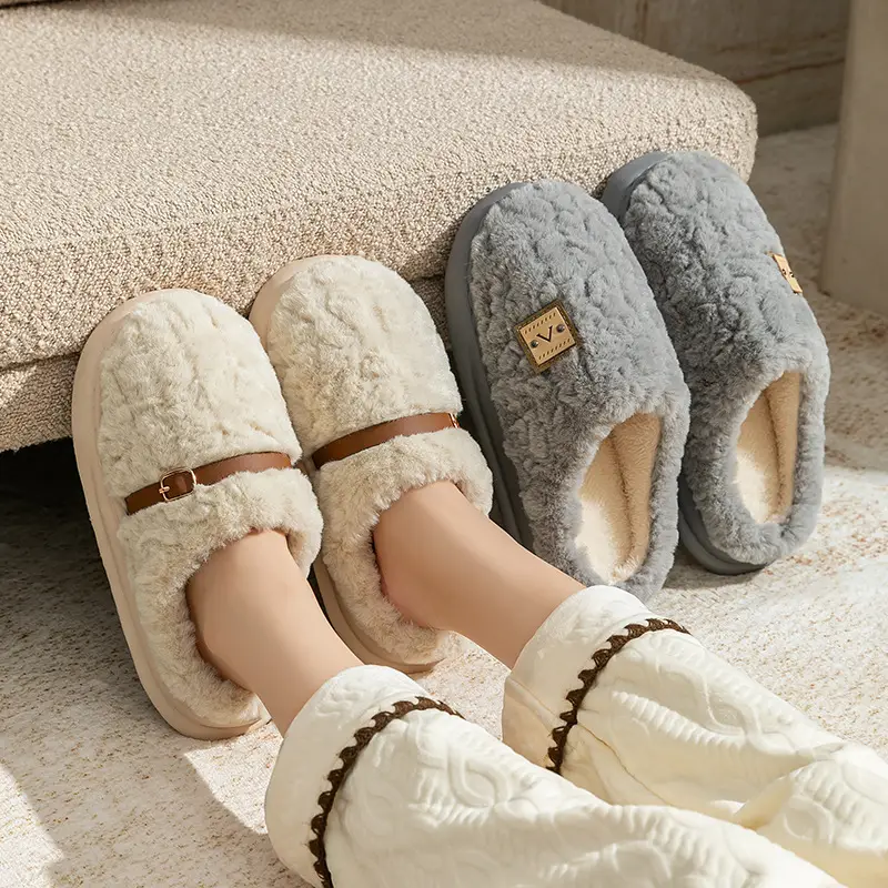Winter High-Bottom Cotton Slippers for Women Autumn and Winter 2025 New Indoor Home Non-Slip Warm Plush Cotton Slippers - Image 9