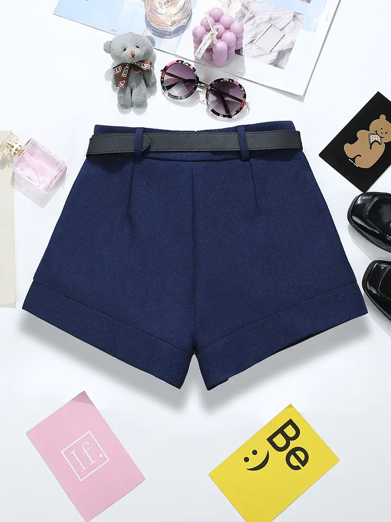 White Curved Shorts with Belt 2025 Autumn Wear - Image 6
