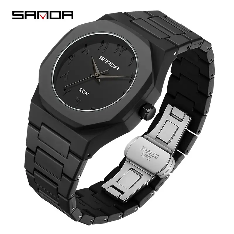 Sanda Cross-Border Watch with Creative Digital Scale, Shell Surface, 50m Waterproof, Black and White Classic Fashion Quartz Watch