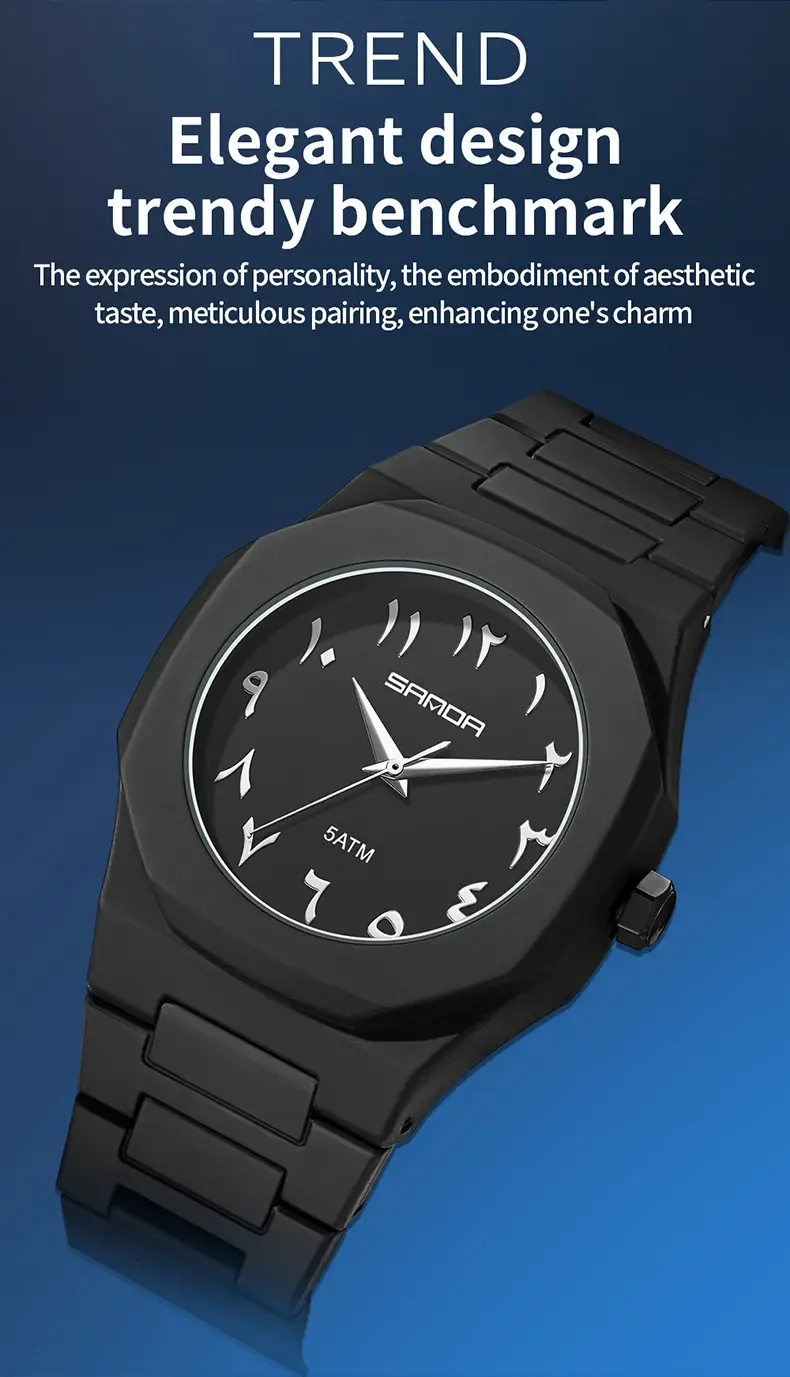 Sanda Cross-Border Watch with Creative Digital Scale, Shell Surface, 50m Waterproof, Black and White Classic Fashion Quartz Watch — feature 31