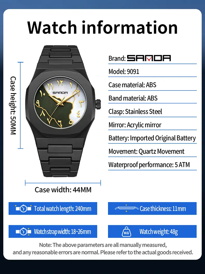 Sanda Cross-Border Watch with Creative Digital Scale, Shell Surface, 50m Waterproof, Black and White Classic Fashion Quartz Watch — feature 34