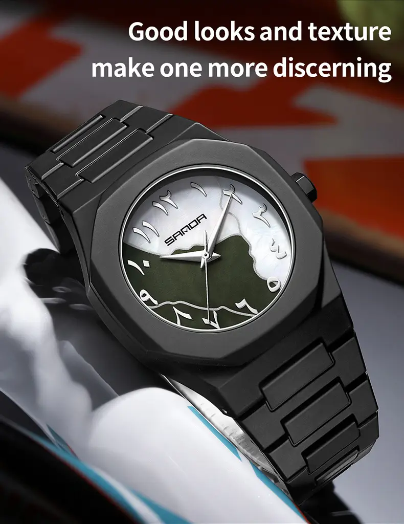 Sanda Cross-Border Watch with Creative Digital Scale, Shell Surface, 50m Waterproof, Black and White Classic Fashion Quartz Watch — feature 35