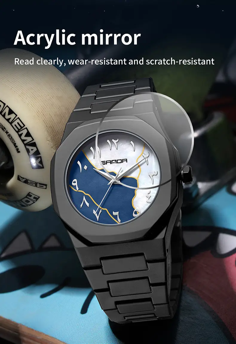 Sanda Cross-Border Watch with Creative Digital Scale, Shell Surface, 50m Waterproof, Black and White Classic Fashion Quartz Watch — feature 37