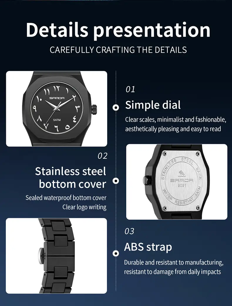 Sanda Cross-Border Watch with Creative Digital Scale, Shell Surface, 50m Waterproof, Black and White Classic Fashion Quartz Watch — feature 38