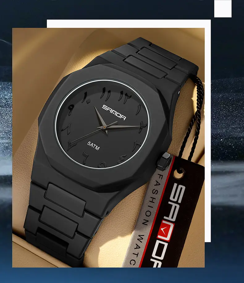 Sanda Cross-Border Watch with Creative Digital Scale, Shell Surface, 50m Waterproof, Black and White Classic Fashion Quartz Watch — feature 8