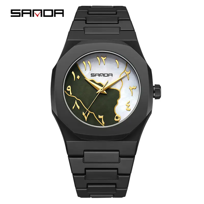 Sanda Cross-Border Watch with Creative Digital Scale, Shell Surface, 50m Waterproof, Black and White Classic Fashion Quartz Watch
