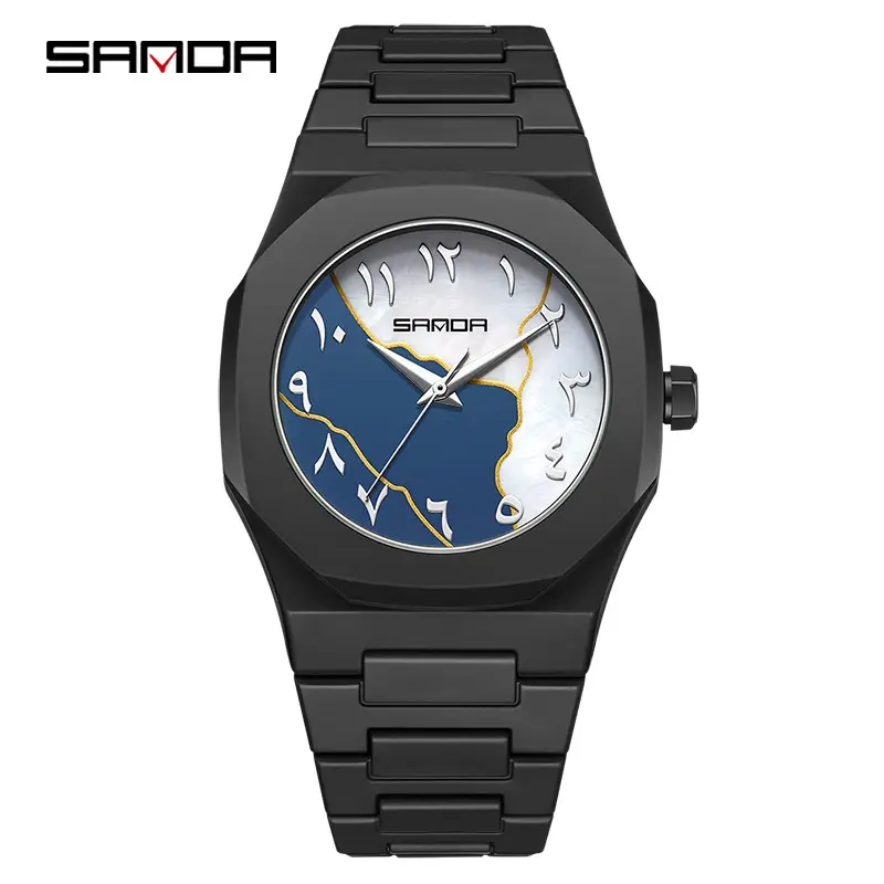 Sanda Cross-Border Watch with Creative Digital Scale, Shell Surface, 50m Waterproof, Black and White Classic Fashion Quartz Watch