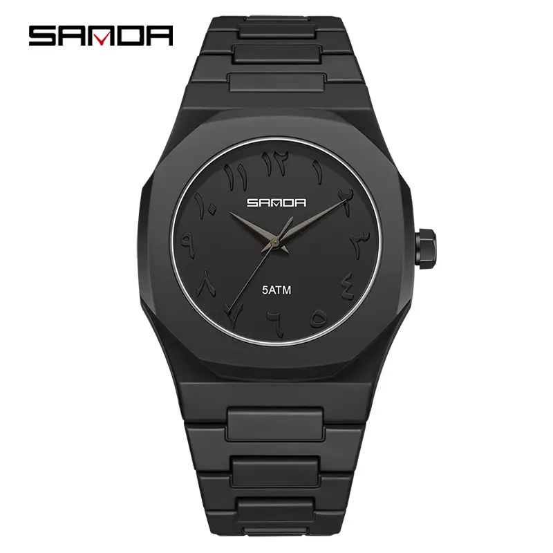 Sanda Cross-Border Watch with Creative Digital Scale, Shell Surface, 50m Waterproof, Black and White Classic Fashion Quartz Watch