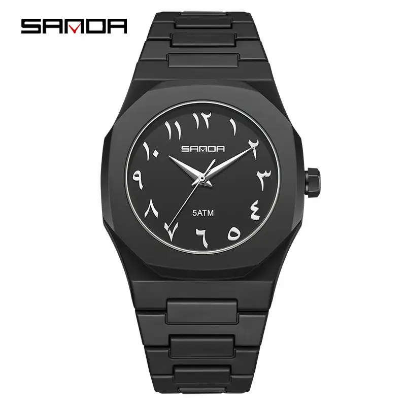 Sanda Cross-Border Watch with Creative Digital Scale, Shell Surface, 50m Waterproof, Black and White Classic Fashion Quartz Watch