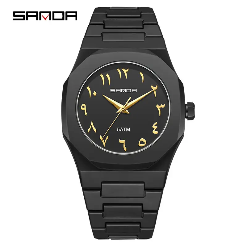 Sanda Cross-Border Watch with Creative Digital Scale, Shell Surface, 50m Waterproof, Black and White Classic Fashion Quartz Watch