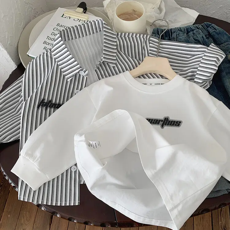 Boys Long Sleeve Cotton White T-Shirt Spring Autumn 2025