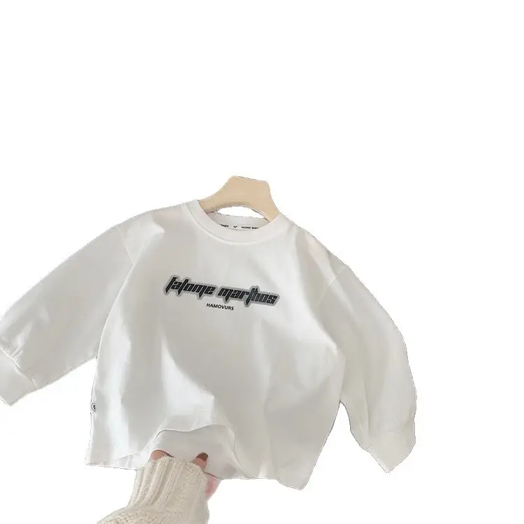 Boys Long Sleeve Cotton White T-Shirt Spring Autumn 2025