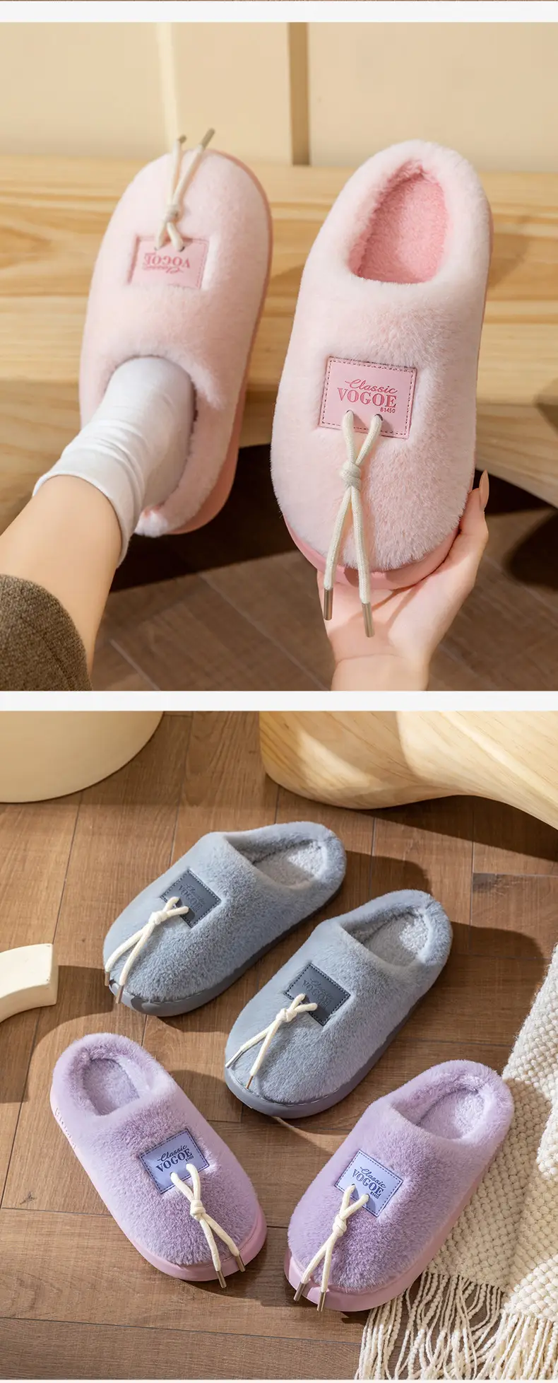 Men's Pink Cotton Winter Slippers Anti-Slip Soft Warm — feature 15