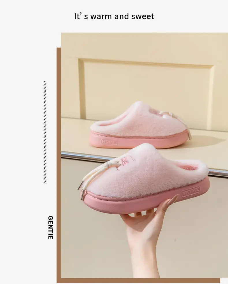Men's Pink Cotton Winter Slippers Anti-Slip Soft Warm — feature 20