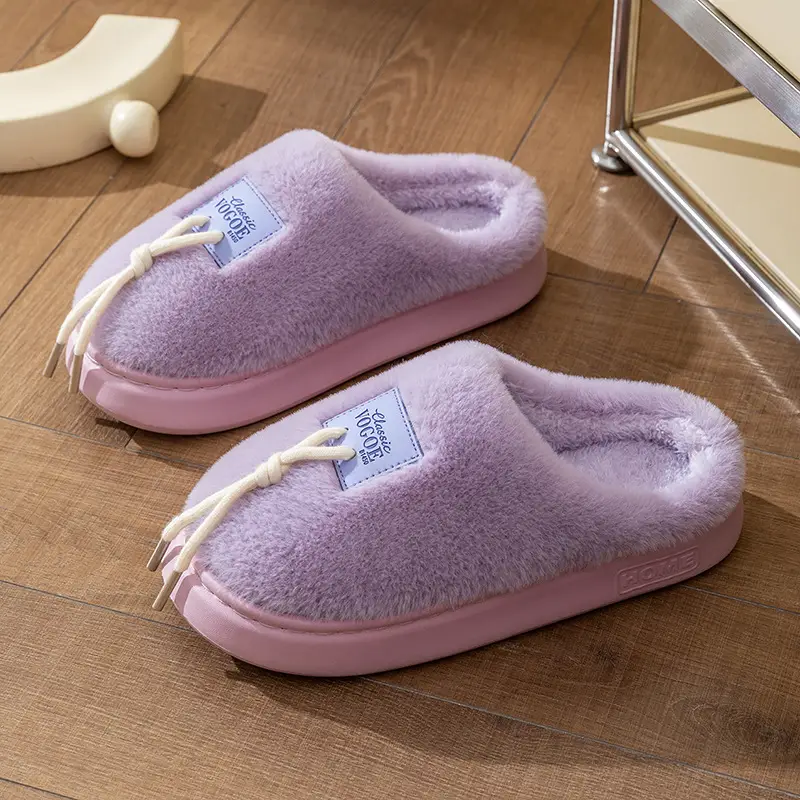 Men's Pink Cotton Winter Slippers Anti-Slip Soft Warm - Image 3