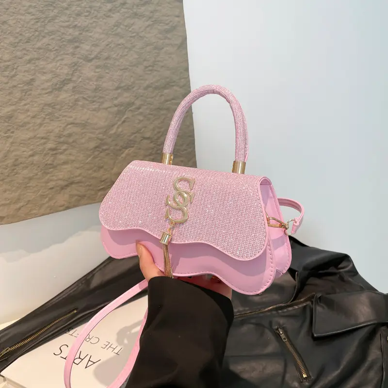 Black Glitter Square Bag for Women with Gold Chain