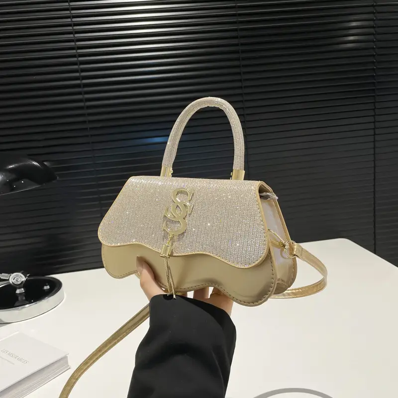 Black Glitter Square Bag for Women with Gold Chain