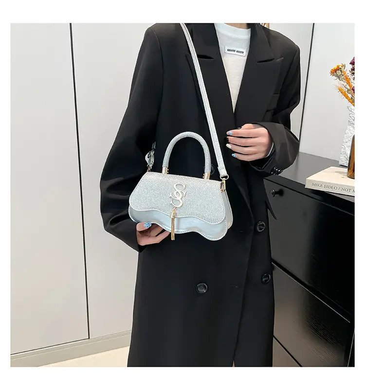 Black Glitter Square Bag for Women with Gold Chain — feature 11