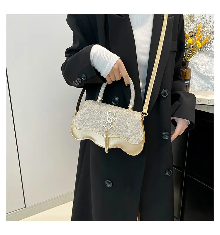 Black Glitter Square Bag for Women with Gold Chain — feature 8
