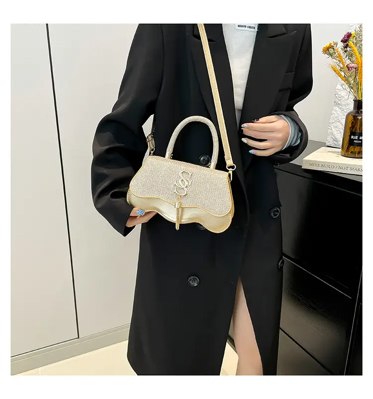 Black Glitter Square Bag for Women with Gold Chain — feature 9