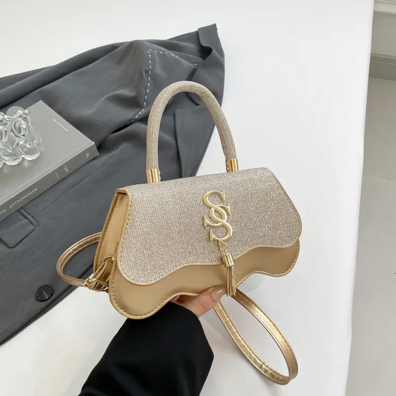 Black Glitter Square Bag for Women with Gold Chain