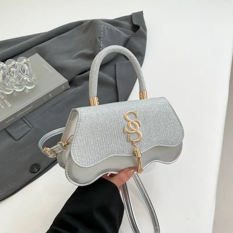 Black Glitter Square Bag for Women with Gold Chain