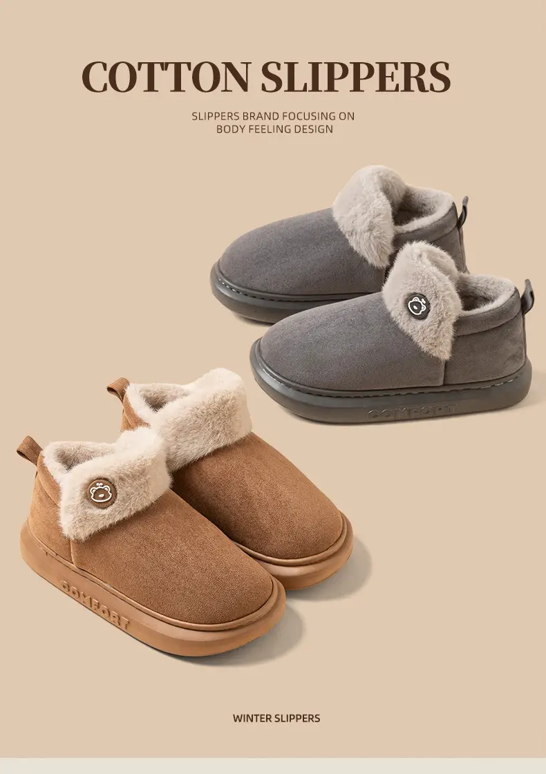 Winter Women's Thick-Soled Indoor Home Slippers, Men's Thick-Soled Outdoor Wear, Warm Plush Cotton Slippers Wholesale — feature 10