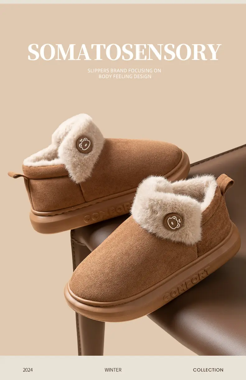 Winter Women's Thick-Soled Indoor Home Slippers, Men's Thick-Soled Outdoor Wear, Warm Plush Cotton Slippers Wholesale — feature 13