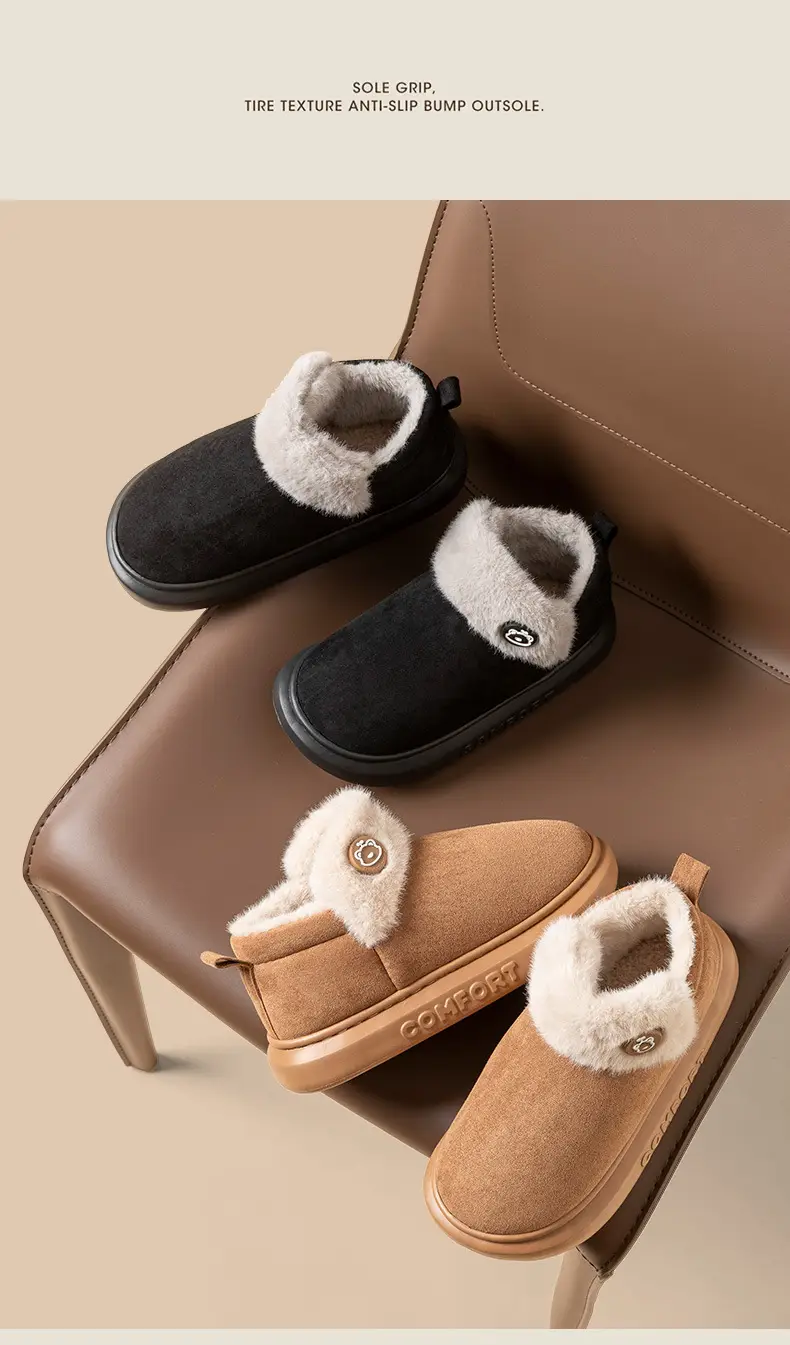 Winter Women's Thick-Soled Indoor Home Slippers, Men's Thick-Soled Outdoor Wear, Warm Plush Cotton Slippers Wholesale — feature 16