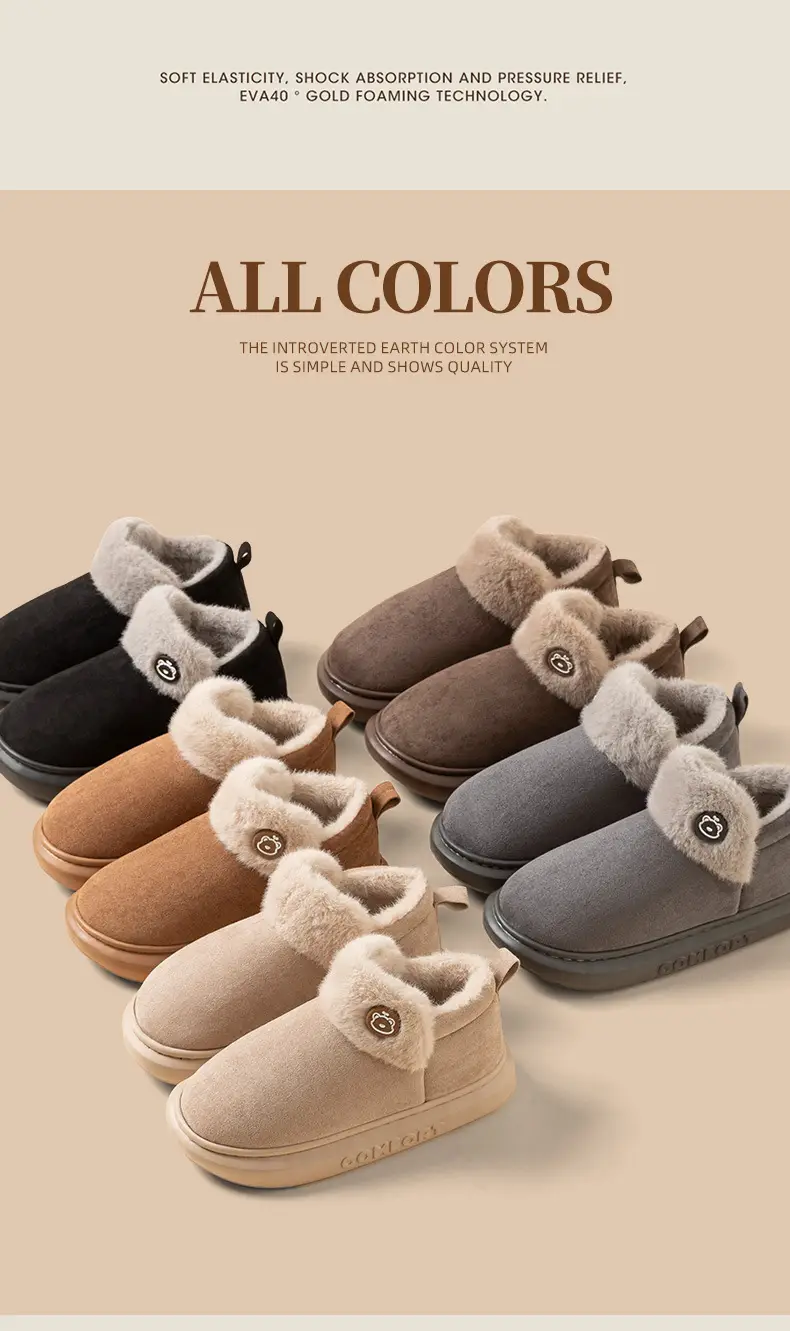 Winter Women's Thick-Soled Indoor Home Slippers, Men's Thick-Soled Outdoor Wear, Warm Plush Cotton Slippers Wholesale — feature 17