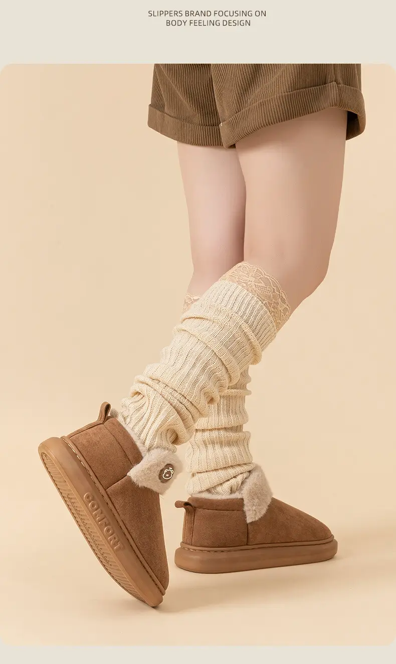 Winter Women's Thick-Soled Indoor Home Slippers, Men's Thick-Soled Outdoor Wear, Warm Plush Cotton Slippers Wholesale — feature 19