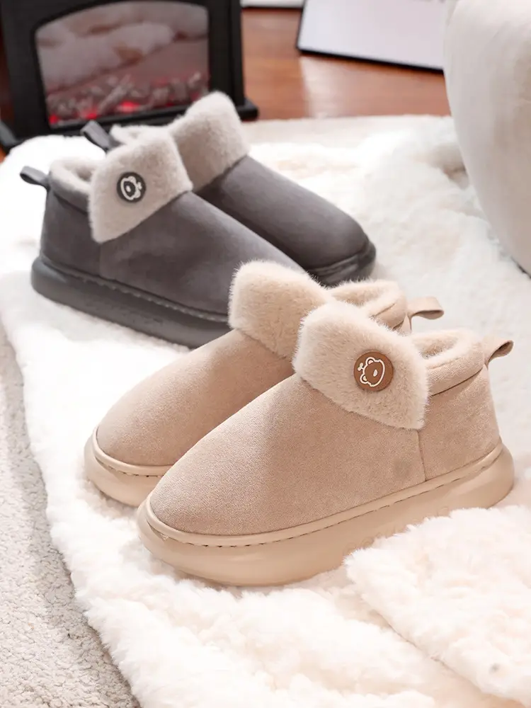 Winter Women's Thick-Soled Indoor Home Slippers, Men's Thick-Soled Outdoor Wear, Warm Plush Cotton Slippers Wholesale — feature 8