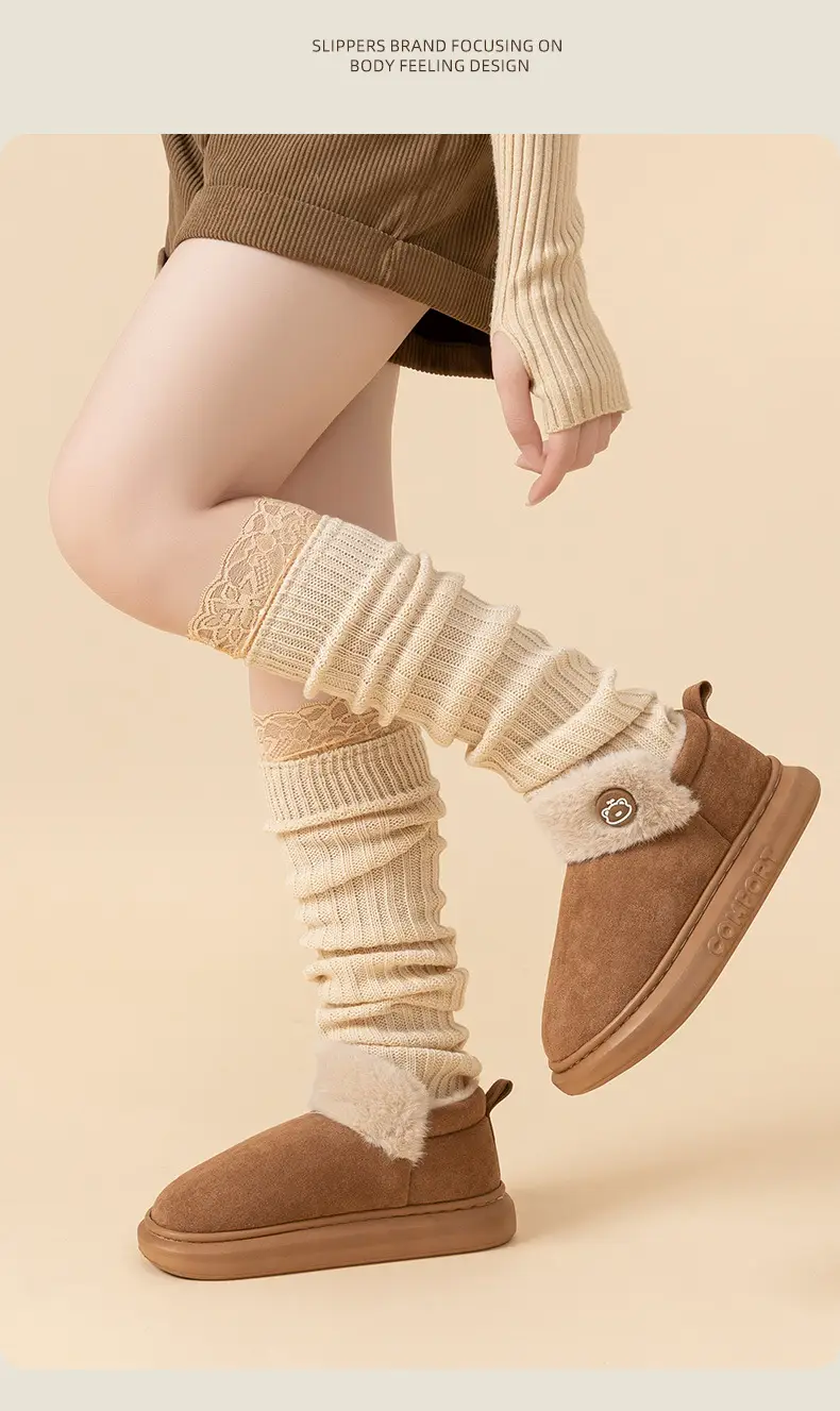 Winter Women's Thick-Soled Indoor Home Slippers, Men's Thick-Soled Outdoor Wear, Warm Plush Cotton Slippers Wholesale — feature 9
