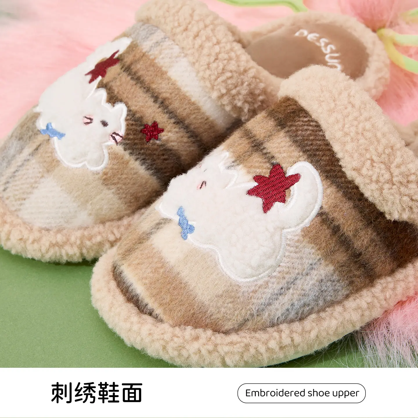 Women Cotton Embroidered Slippers Winter Warm