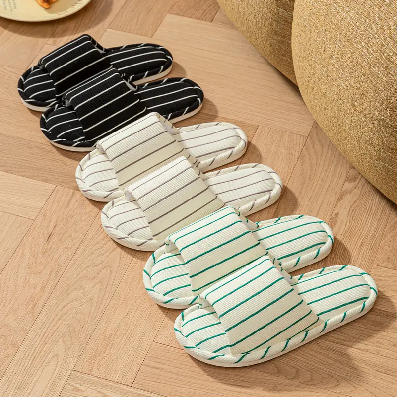 Women's Cotton Linen Striped Slippers Soft Sole Four Season - Image 5