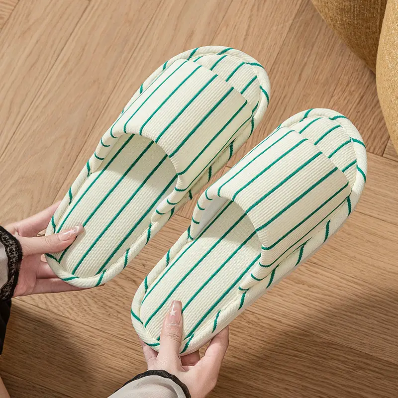Women's Cotton Linen Striped Slippers Soft Sole Four Season - Image 6