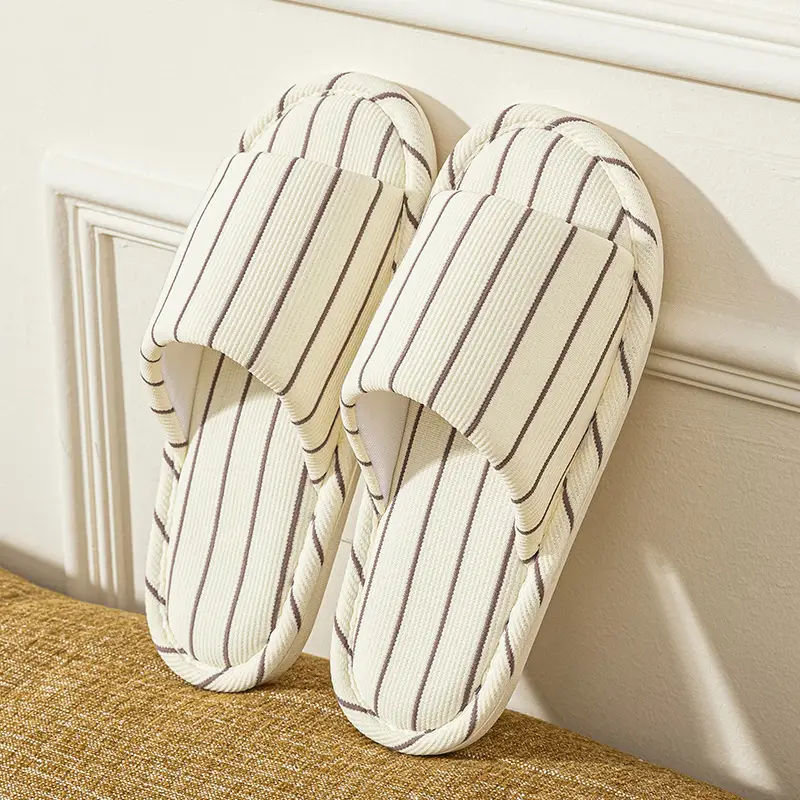 Women's Cotton Linen Striped Slippers Soft Sole Four Season - Image 7