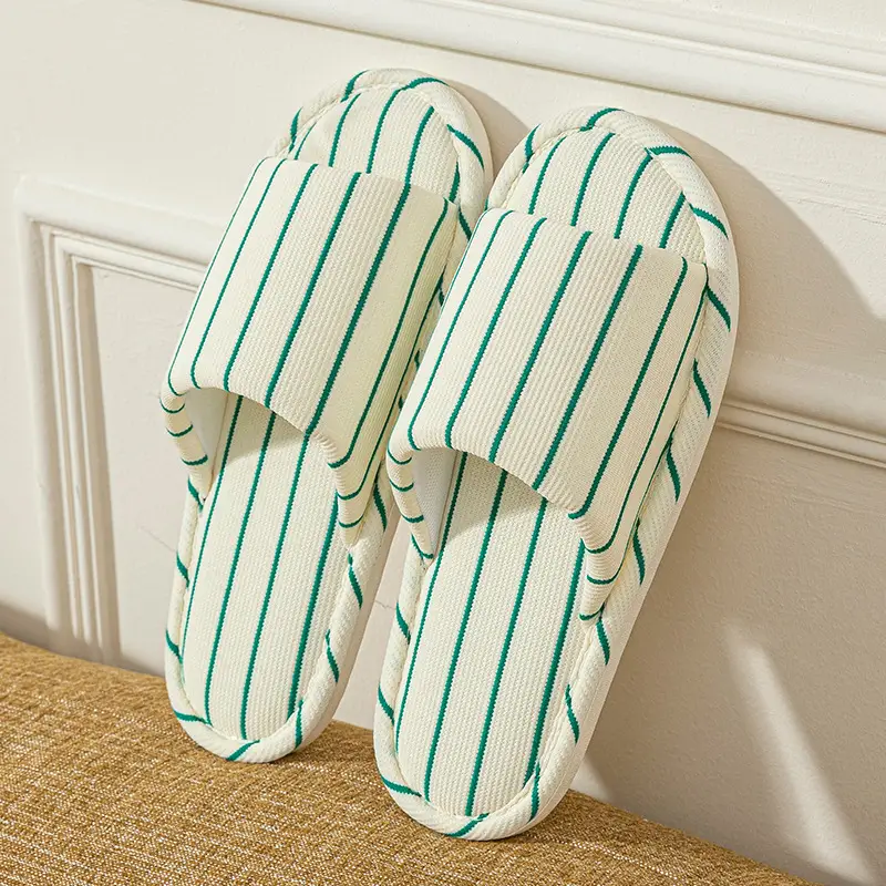 Women's Cotton Linen Striped Slippers Soft Sole Four Season - Image 8