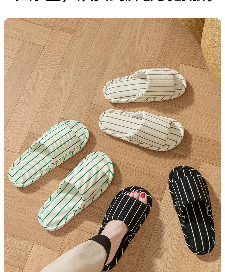Women's Cotton Linen Striped Slippers Soft Sole Four Season — feature 12