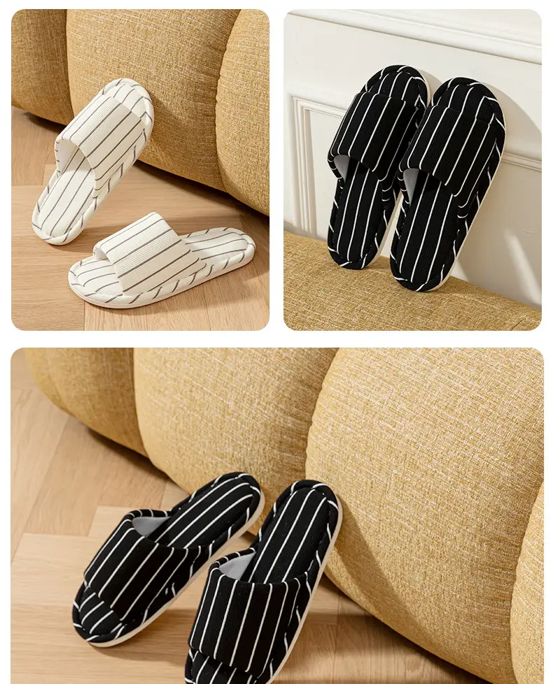 Women's Cotton Linen Striped Slippers Soft Sole Four Season — feature 15