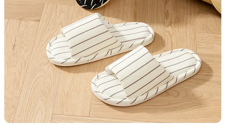 Women's Cotton Linen Striped Slippers Soft Sole Four Season — feature 16
