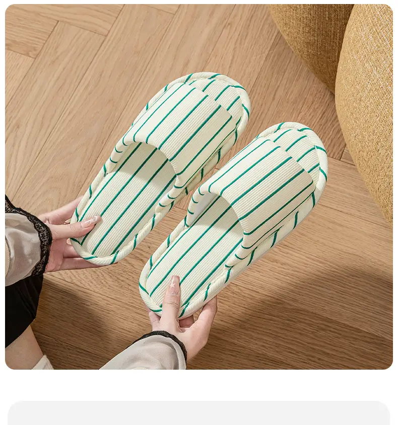 Women's Cotton Linen Striped Slippers Soft Sole Four Season — feature 2