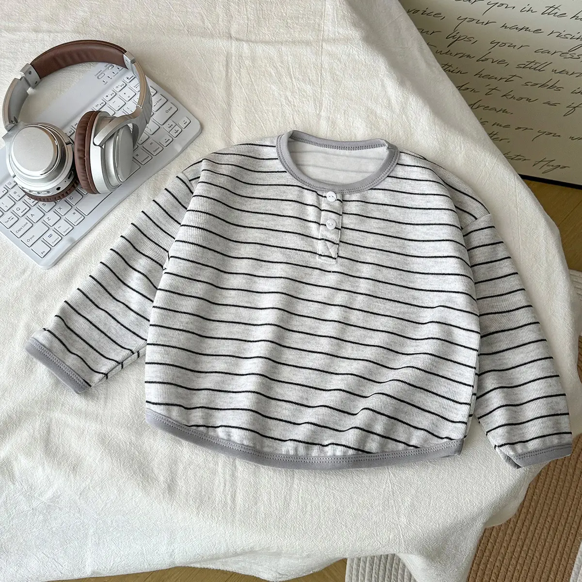 Girls Striped Long Sleeve T-Shirt Black White — feature 11