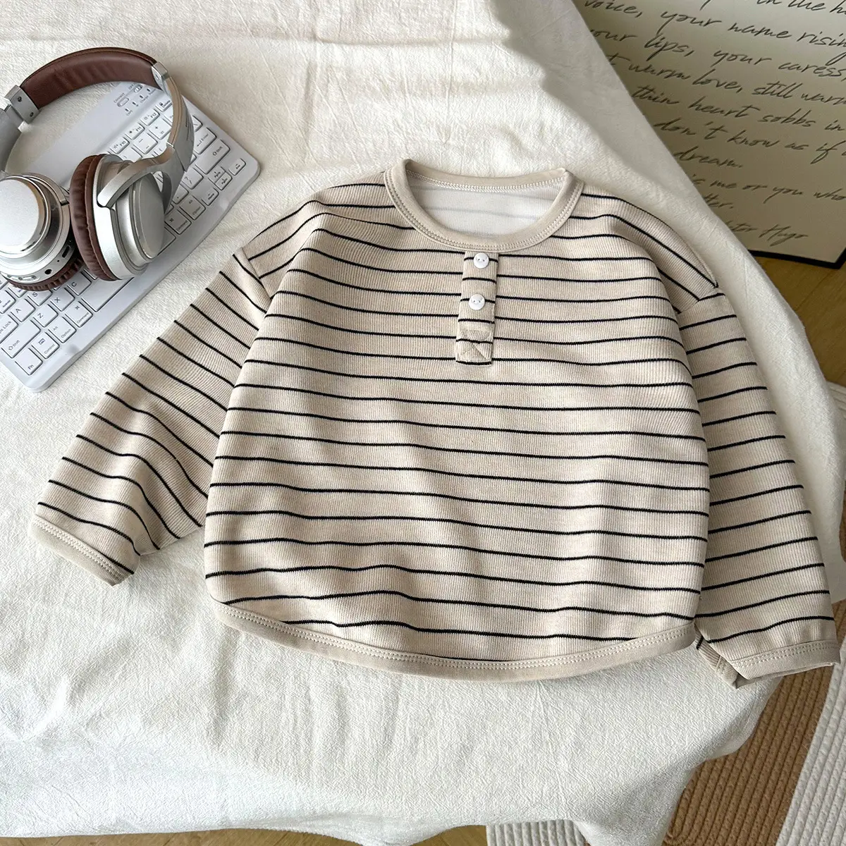 Girls Striped Long Sleeve T-Shirt Black White — feature 13
