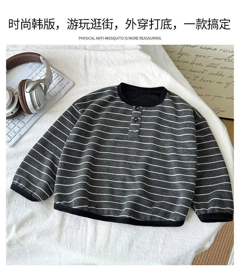 Girls Striped Long Sleeve T-Shirt Black White — feature 4